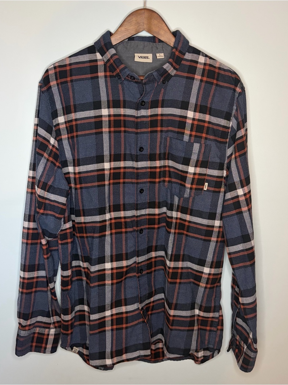 Vans Men's Long Sleeve Button Down Plaid Flannel Shirt Blue Black Red Size L